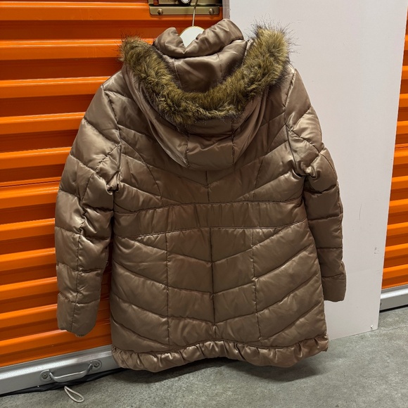 Guess - Champagne/Taupe Mid-length Down Puffer Coat w/Removable Fur-Lined Hood - Picture 3 of 8